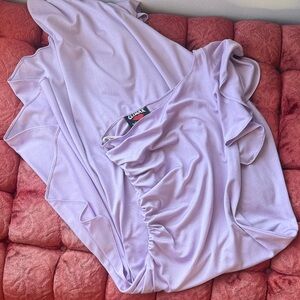 90s Does 80s Lavender One Shoulder Ruffled Gown